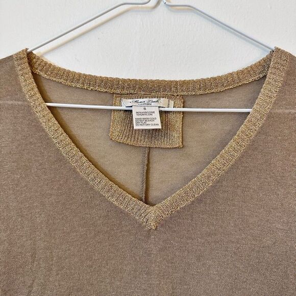 Mona Leah Womens Oversized Blouse High Low V Neck Shimmering Gold Small - Picture 2 of 4